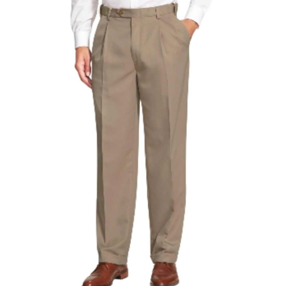 BERLE Khaki Tan Pants, Size 36R, 32" Inseam, Pleated, Cuffed, Cotton, Quality